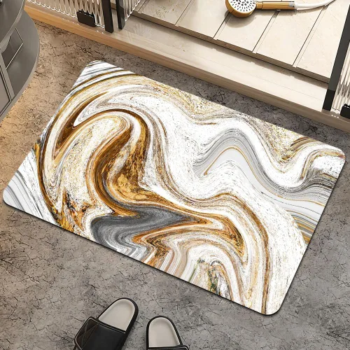 Miniatura 34 de Alfombra de baño, diseño abstracto de mármol azul y dorado, antideslizante, de secado rápido, súper absorbente, delgada, para debajo de la puerta