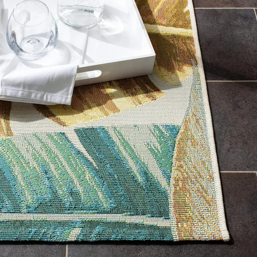 Miniatura 6 de SAFAVIEH Alfombra lavable para exteriores, colección Barbados – Alfombra de pasillo de 2 pies 8 pulgadas x 8 pies, dorada y verde, no desprende