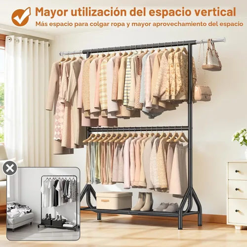 Miniatura 5 de EAGMAK Perchero de ropa de doble barra con capacidad de carga de 622 LBS, perchero resistente para colgar ropa, perchero de 82.68 pulgadas de alto