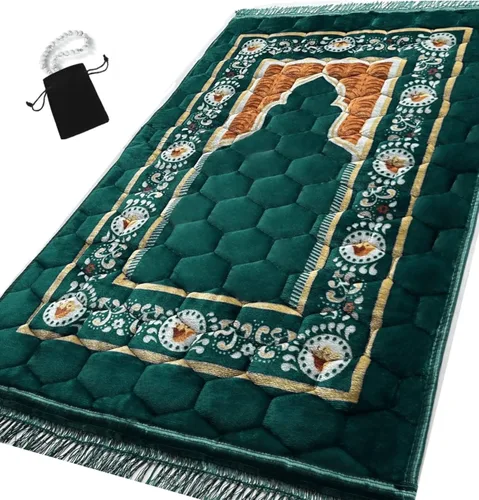 Alfombra de Oración Musulmana Islámica - Alfombra de Oración Sajadah Muy Gruesa y Acolchada para Hombres y Mujeres con Cuentas de Oración del Islam
