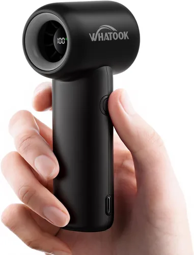 WHATOOK Ventilador de mano portátil, mini ventilador turbo de alta velocidad con 5 velocidades, ventilador personal recargable USB-C de 3000 mAh,