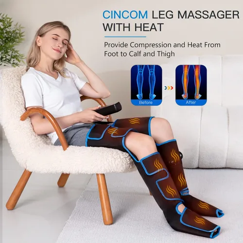 Miniatura 2 de CINCOM Masajeador de piernas con calor y compresión, masajeador de piernas de compresión de aire para circulación y alivio del dolor musculares