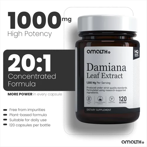 Miniatura 3 de AMALTH Cápsulas de extracto de hoja de damiana 1000 mg Suplemento de hierbas de té de Damiana Cápsulas Turnera Diffusa Extracto de té de hoja