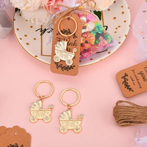 Miniatura 5 de 50 llaveros con forma de carro de bebé para baby boy o chica, decoración de fiesta de revelación de género, premios de juegos, regalos, decoración