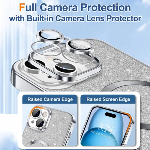 Miniatura 129 de Hython Funda para iPhone 14 Pro Max con purpurina, fundas magnéticas transparentes para teléfono con protector de lente de cámara