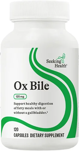 Seeking Health Ox Bile, 125 mg de suplemento de enzima digestiva, apoyo de la vesícula biliar, apoyo a la intolerancia de la histamina, cápsulas