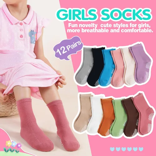 Miniatura 2 de Welwoos Baby Girls Toddlers Grips Socks Kids Non Slip Anti Skid Cotton Socks with Grippers 12 Pairs