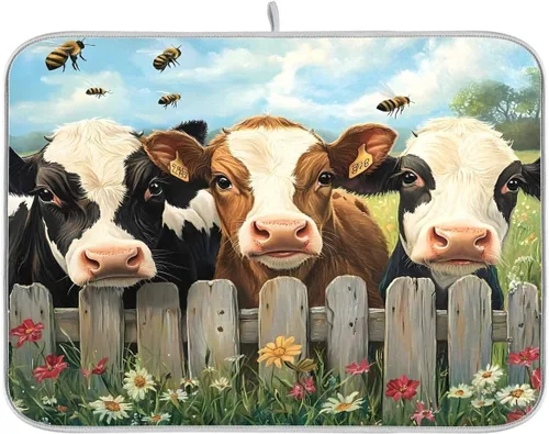 Miniatura 34 de Tapete de secado de platos, girasoles en madera, tapete de secado reversible absorbente de flores, tapete de secado de platos, tapete para secar