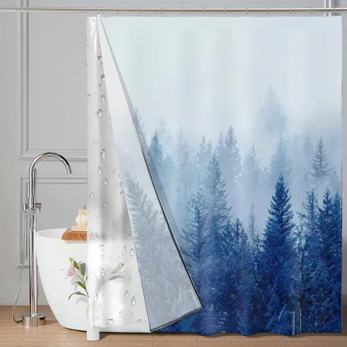 Miniatura 19 de ORTIGIA Juego de cortina de ducha pequeña 3 en 1 y forro de PEVA transparente, 36 x 72 pulgadas de ancho medio con 6 ganchos de doble cara, cortinas