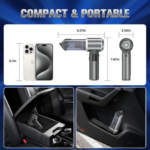 Miniatura 8 de Aspiradora de mano 4 en 1 inalámbrica y plumero de aire, 28000 pa de potencia de succión portátil inalámbrica, mini aspiradora con pantalla digital