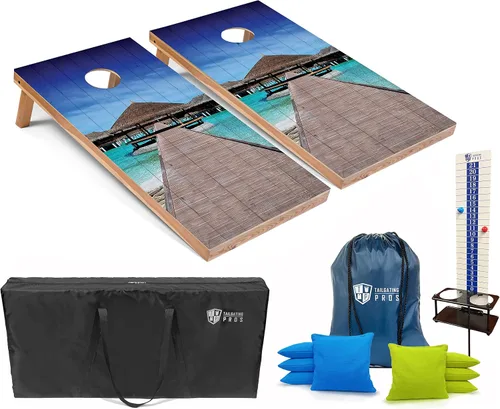 Miniatura 11 de Tailgating Pros Juego de tablas de agujero de maíz con bolsas de frijoles, marcador de puntuación y estuche de transporte, lanzamiento de bolsas
