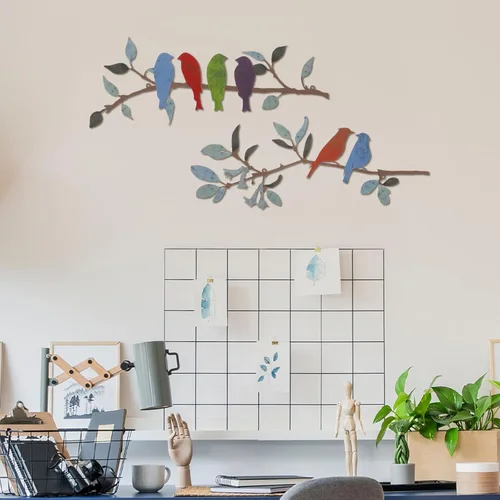 Miniatura 5 de Demissle 2 piezas de arte de pared de pájaros de metal, pájaros vivos en rama con hojas, decoración de pared rústica, impermeable, escultura