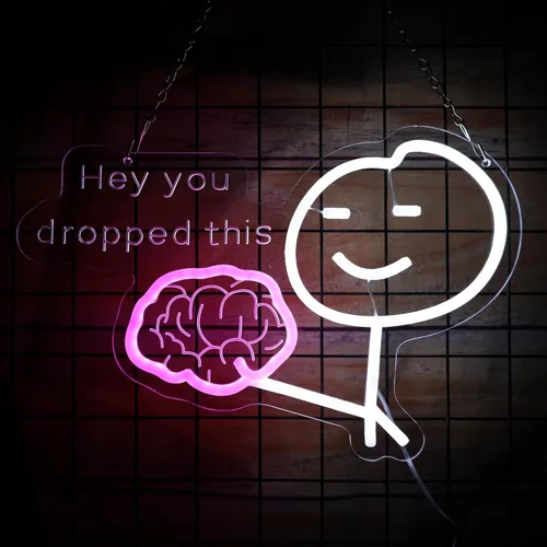 Miniatura 3 de Letrero de neón LED divertido con texto en inglés "Hey You Drop This Brain", luz de neón para hombres, decoración de habitación, oficina, regalos