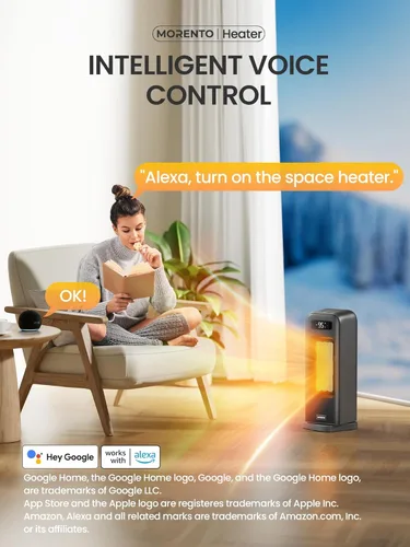 Miniatura 3 de MORENTO Calentadores de espacio para uso en interiores, calentador eléctrico portátil para dormitorio con termostato, control de voz WiFi