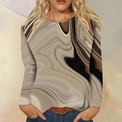 Miniatura 3 de Camisetas vintage para mujer, a la moda, casual, cuello redondo, manga larga, estampadas