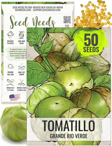 Seed Needs Semillas de tomatillo para plantar tomatillos Grande Rio Verde, reliquia sin OMG y sin tratar, cultiva un huerto al aire libre cultivado
