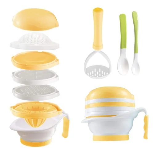Miniatura 8 de Matyz All in 1 - Juego de moldes para bebés con máscara de manos exprimidor de cítricos rallador para hacer alimentos para bebés en casa - Frutas