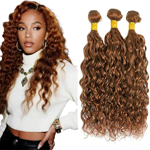 Miniatura 111 de Color 30 paquetes de cabello humano marrón onda del cuerpo paquetes 8 10 12 pulgadas brasileño virgen Remy extensiones de cabello humano doble trama