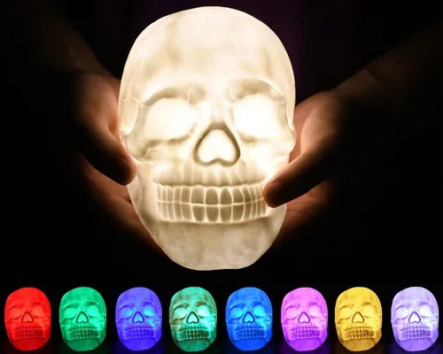 Miniatura 2 de DS. DISTINCTIVE STYLE Lámpara de luz nocturna regulable con control táctil de calavera 3D, viene con control remoto que cambia de color, iluminación