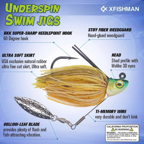 Plantillas de natación para lubina, señuelos de pesca Swimbait Underspin Jigs 1/2 3/8 1/4 oz Surtido de 6 paquetes (6 colores)