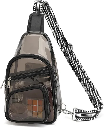 Sisipoet Bolsa transparente para eventos en estadios, bolsa cruzada transparente para conciertos, riñonera para mujeres y hombres, bolsas Semi negro