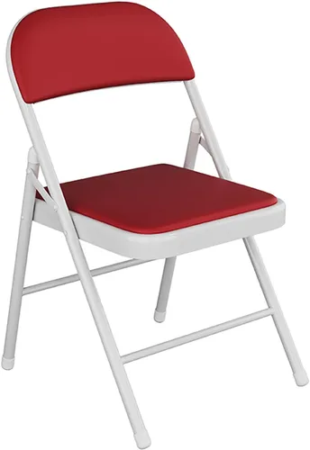 Miniatura 18 de Silla plegable con asiento acolchado de piel sintética, silla plegable ergonómica de metal con respaldo, silla portátil básica para oficina en casa