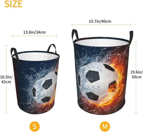 Miniatura 4 de Balón de fútbol redondo en fuego y agua cesta de lavandería deportiva cesta de almacenamiento de fútbol juguetes organizador de ropa para el hogar