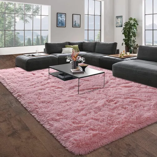 Miniatura 2 de DweIke - Tapete de pelo alto y esponjoso para sala, habitación infantil, guardería y cabecera, tapete antideslizante y suave para decoración de Rosa