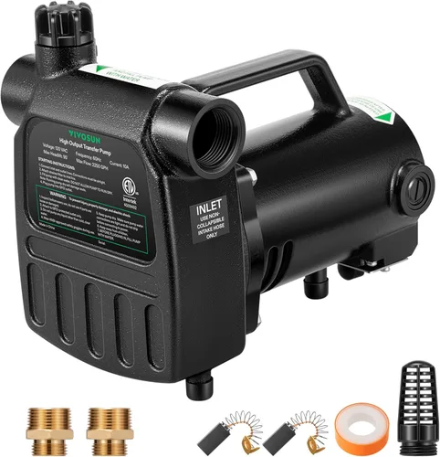 Miniatura 8 de VIVOSUN Bomba de transferencia de agua de 115 V, bomba portátil de 1/10 HP 330 GPH con kit de manguera de agua, ideal para eliminar agua