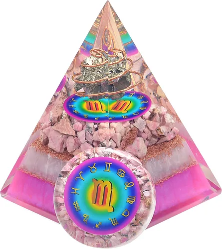 Miniatura 14 de Juego de pirámide de orgón y piedra de palmera de horóscopo, cristal curativo de acuario, signo del zodiaco, hecho de pirita y angelita para calma