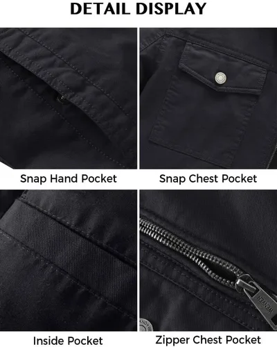 Miniatura 6 de Chaqueta WenVen con solapa, estilo militar, de algodón de lona, casual, para hombre