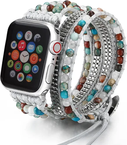 Miniatura 10 de Pulsera bohemia compatible con Apple Watch Band con cuentas para mujeres y hombres de 1.496 pulgadas, 1.575 pulgadas, 1.614 pulgadas, 1.654