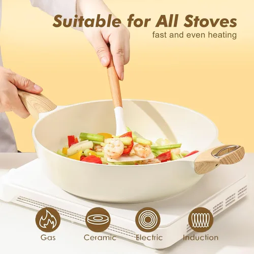 Miniatura 4 de SENSARTE Sartén antiadherente de cerámica con tapa, sartén de 10.5 pulgadas con asa auxiliar, sartén profunda de 3.8 Qt, sartén de inducción, sartén