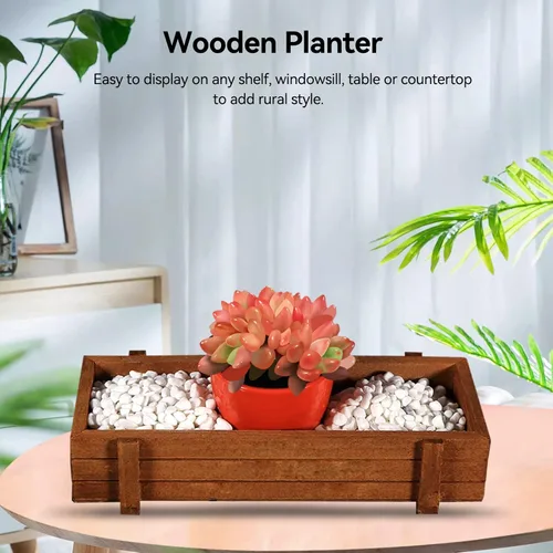 Miniatura 5 de Cyrank Macetero de madera, maceta, alféizar de la ventana, maceta rectangular para cactus suculentas, caja rectangular para interiores y exteriores