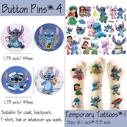 Miniatura 6 de Juego de regalo de cosas de mercancía de puntada, bolsa de cordón de anime de puntada, cordón de llavero, monedero, calcomanías, alfileres de botón