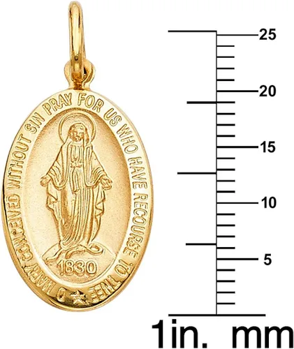 Miniatura 2 de Medalla Milagrosa de oro amarillo de 14 quilates con medalla ovalada de Virgen María