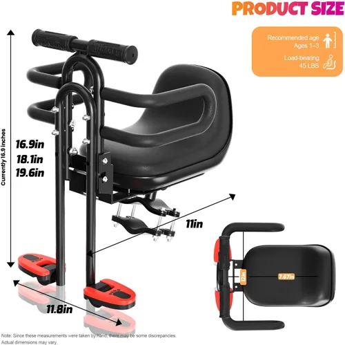 Miniatura 5 de XIEEIX Asiento de bicicleta para niños, portátil, retráctil, plegable, montado en la parte delantera, adecuado para niños de 1 a 3 años, asiento