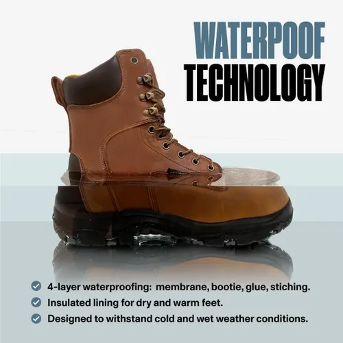 Miniatura 2 de EVERBOOTS - Botas de trabajo de cuero impermeables para hombre, modelo ultra seco, ligeras, botas de tobillo para construcción, techos, caza, marrón