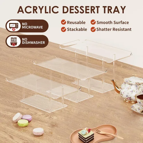 Miniatura 5 de HeiMma Juego de 5 exhibidores de mesa de postre, soportes de exhibición de postres de acrílico transparente para cupcakes, postres, pastelería