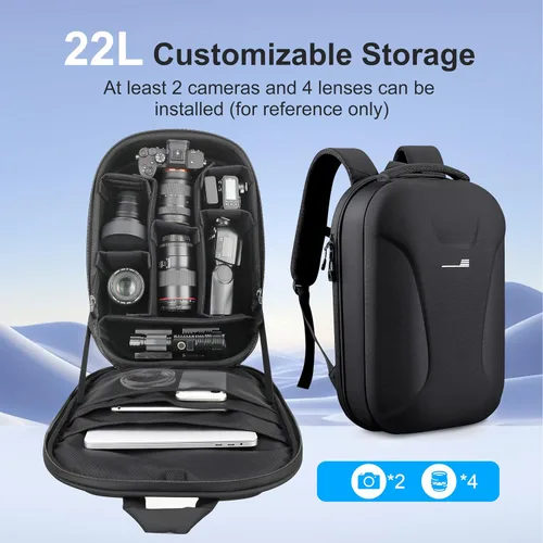 Miniatura 2 de Mochila de cámara para fotógrafo, 22L de gran capacidad, bolsa para cámara digital profesional con compartimento para laptop de 15 pulgadas