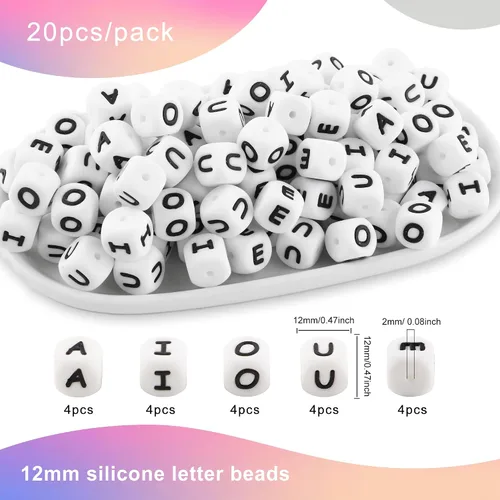 Miniatura 2 de Cuentas de silicona de corazón cuadrado blanco de 0.472 pulgadas, 20 cuentas de silicona con números de corazón para hacer llaveros, ideal