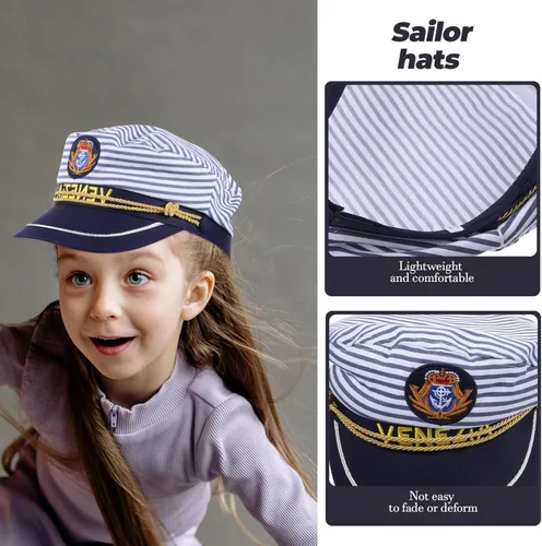 Miniatura 2 de EXCEART 2 sombreros de capitán ajustables, sombrero de marinero de yate, sombrero de barco azul marino, sombrero de fiesta náutica, gorra