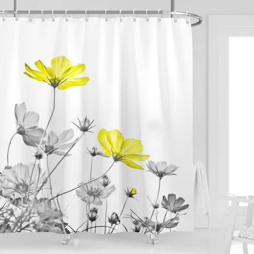Miniatura 32 de Cortina de ducha de 72" x 72" con flores grises y rosas, gris y blanco, flores silvestres, margaritas, plantas, pintura de tinta, botánica