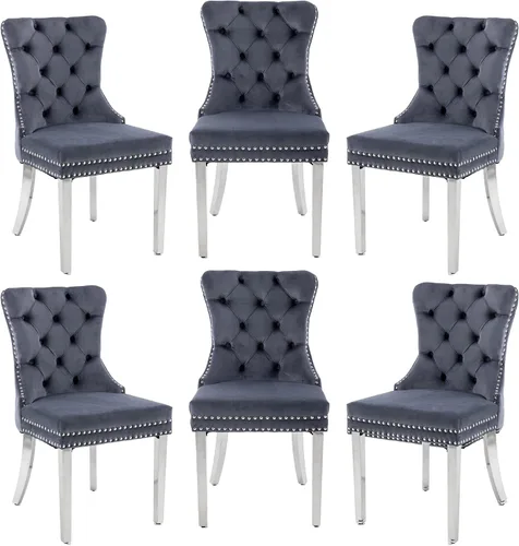 Miniatura 25 de Juego de 2 Sillas de Comedor, Sillas de Terciopelo Acolchado con Patas Modernas de Acero Inoxidable, Ribete de Remaches con Anilla Metálica