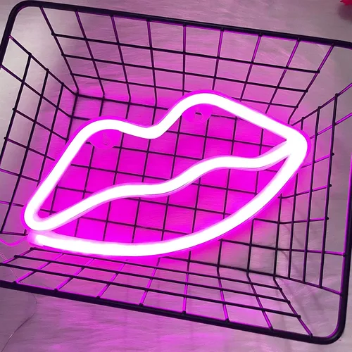 Miniatura 5 de ENUOLI Letreros de neón con forma de labios, luz nocturna rosa, luz de pared LED, luces de neón decorativas románticas para dormitorio, bar