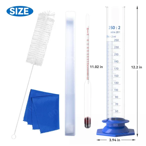 Miniatura 6 de Hidrómetro de alcohol 0 a 200 prueba y Tralle con kit de tarro de prueba de vidrio, vidrio de grado de laboratorio doble escala para pruebas