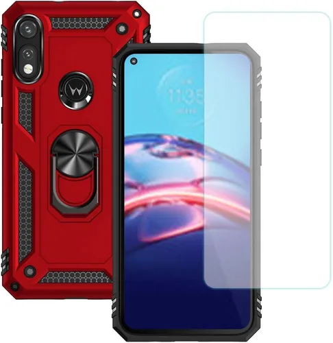 Funda para Moto E Phone Case, Moto E con protector de pantalla HD, fundas protectoras de grado militar con anillo para Moto E 2020 (rojo)