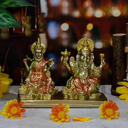 Miniatura 2 de alikiki Estatua de señor hindú Ganesha Lakshmi - 3.7 pulgadas de alto Dios indio Laxmi Ganesh Murti Artículo para el hogar Templo Puja Pooja Ídolo