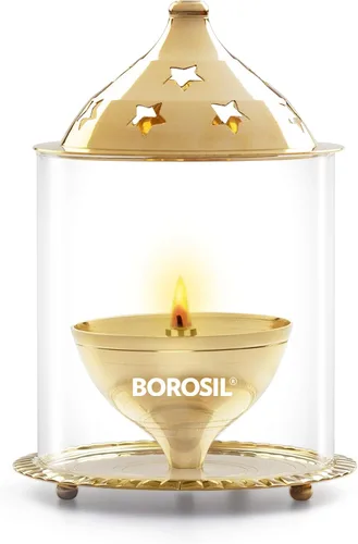 Miniatura 2 de Borosil Latón Akhand Puja Diya en tamaño grande: la lámpara de latón hecha a mano de la tradición india se puede utilizar en mandir, dormitorio