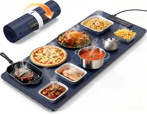 Tapete de calentamiento de alimentos de 36 x 16 pulgadas, bandeja de calentamiento eléctrico de calentamiento rápido, 4 ajustes de temperatura, 3